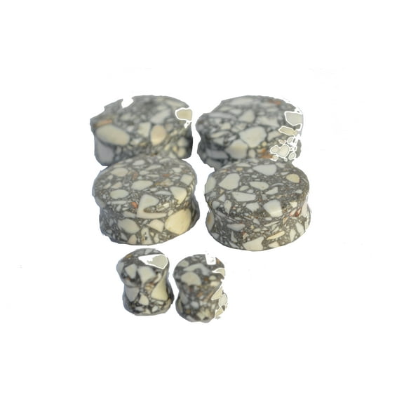 Abstract Stone White and Black Organic Double-Sided Flare Gauges/Plugs 00g (10mm) 2 Piece (A/4/3/12)