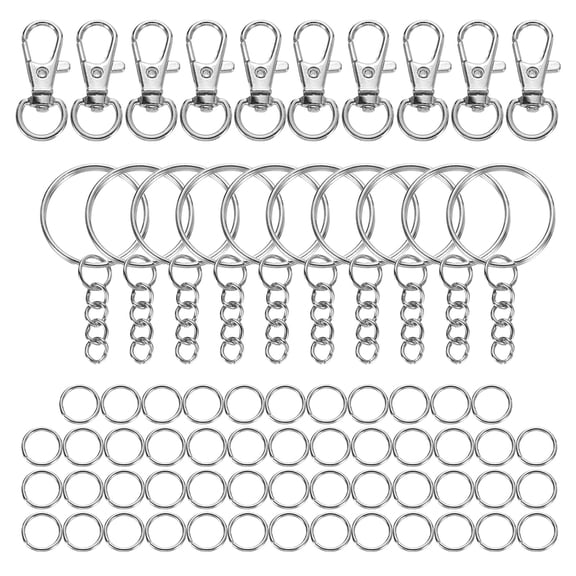 70Pcs Keychain Making Kit, 32mm Lobster Clasps Keyrings Open Rings, Silver White