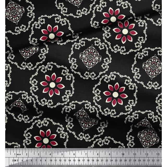 Soimoi polyester Crepe Fabric Damask Ethnic Print Fabric by Yard 42 Inch Wide