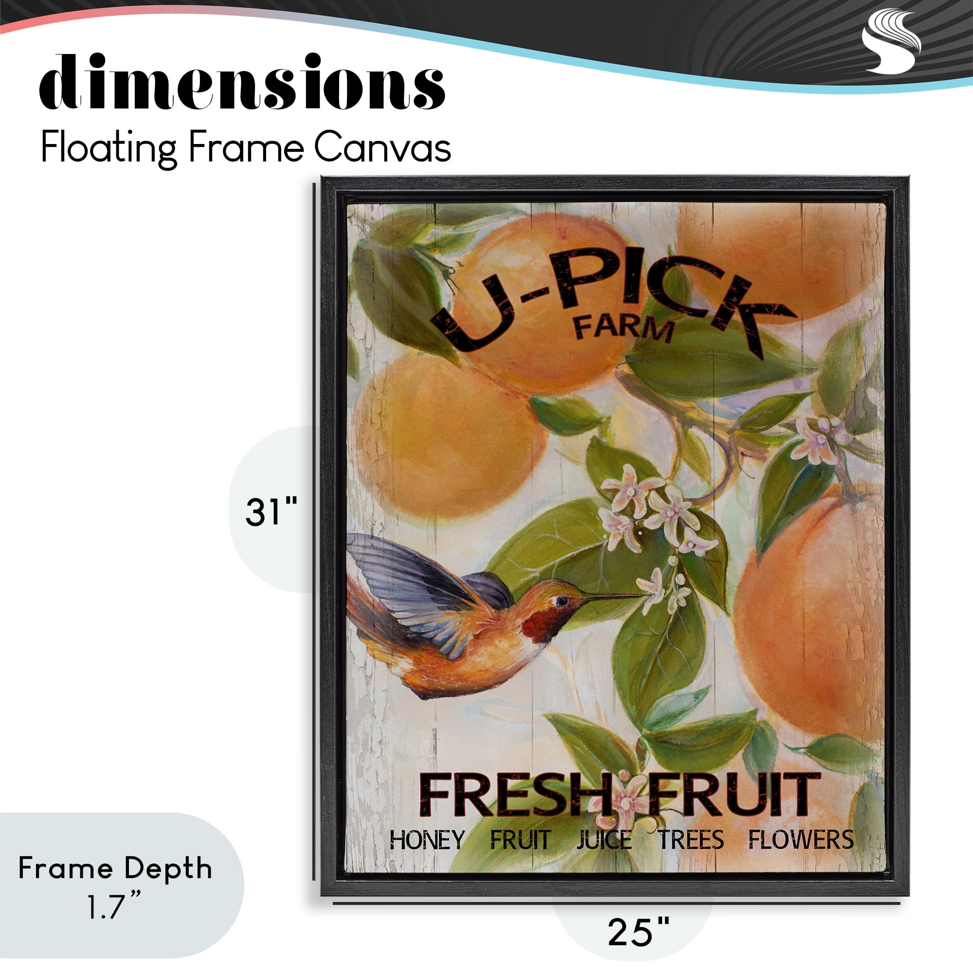 Stupell Industries U-Pick Fresh Fruit Farm Black Framed Floater Canvas Wall Art, design by Diannart