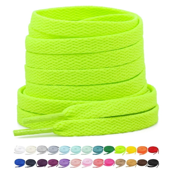 Stepace [2 Pairs Flat Shoe Laces for Sneakers 5/16"" Width 30""-72"" Length 26 Color Shoelaces Neon Green 72""(182 cm)