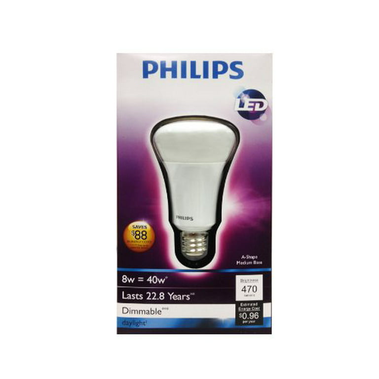 Illusion Konklusion Dominerende Philips 425256 8-Watt (40-Watt) A19 LED Household Daylight Light Bulb,  Dimmable - Walmart.com