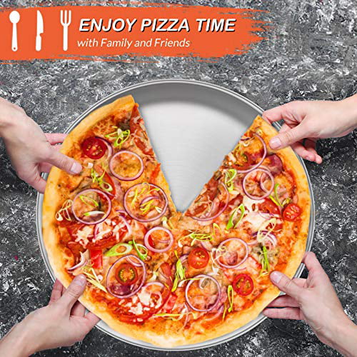 13.5 Inch Pizza Pan Set of 3, E-far Stainless Steel Pizza Pie Pan Tray  Platter, Healthy Metal Pizza Baking Cooking Pan for Oven, Dishwasher Safe