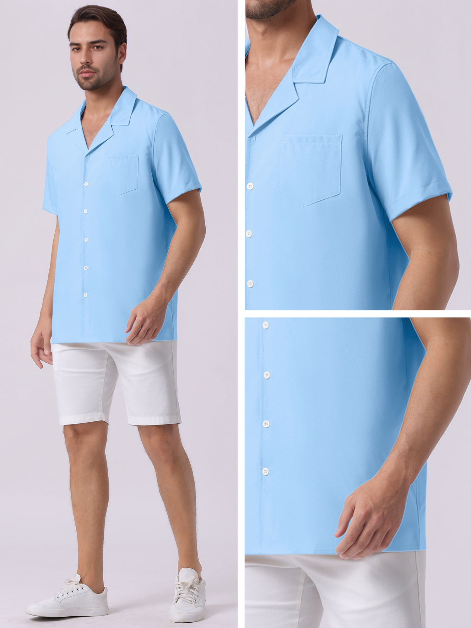DARING DIVA Men's Linen Camp Collar Short Sleeve Button Down Beach Shirts XL Blue