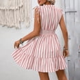 thumbnail image 4 of vigerkar Women's Ruffle Hem Striped Summer Dresses Sleeveless High Waist Smocked Sundress Button Up Peplum Mini Dress (Pink, L), 4 of 5