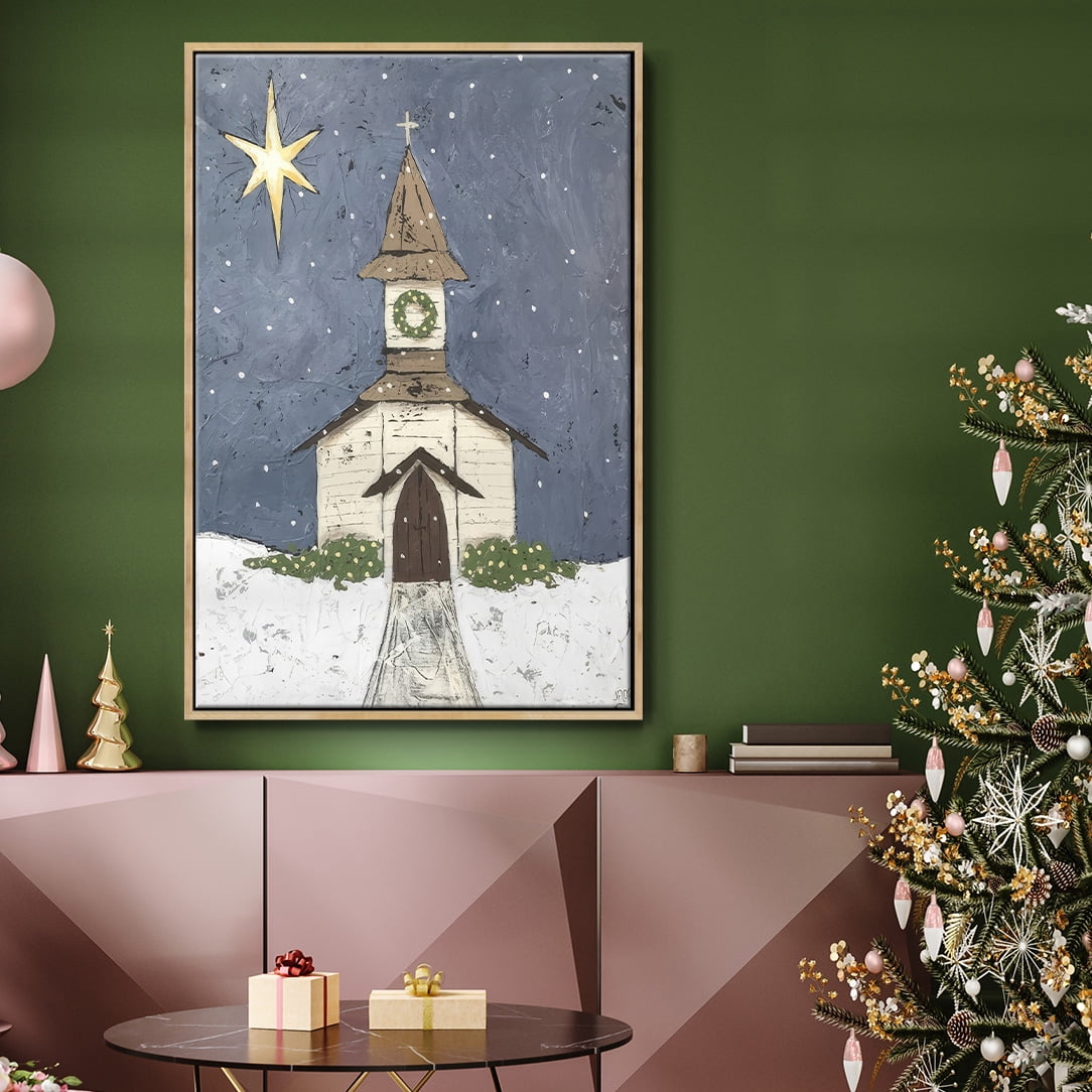 A Silent Night III - Framed Gallery Wrapped Holiday Canvas - 27 x 41 - Natural Wood Frame