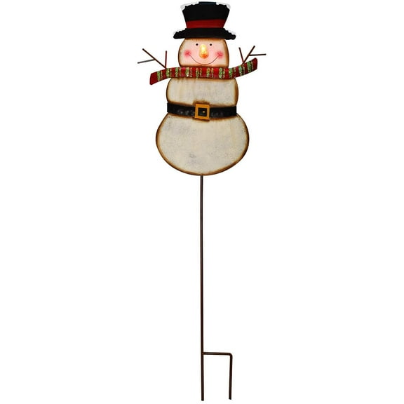 Christmas Snowman Garden Stake Decor Snowman Decoration, Outdoor Metal Yard Sign Lawn Stake LED Battery Operated Christmas Snowman Yard Decor Holiday Decoration for Lawn (Batteries Not Included)