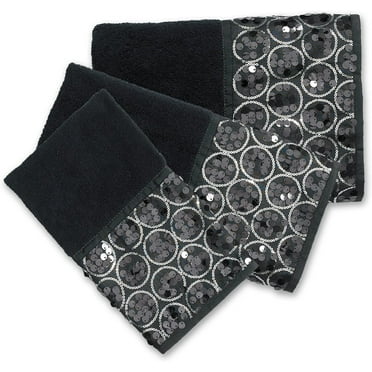 Popular Bath Sinatra Modern Bathroom Towel Set 3 Piece Towel Bath Towel, Hand Towel and Wash Towel Luxury Contemporary Decor Bling Mosaic Glass Black Bath Towel Sets Soft, Plush and Highly Absorbent