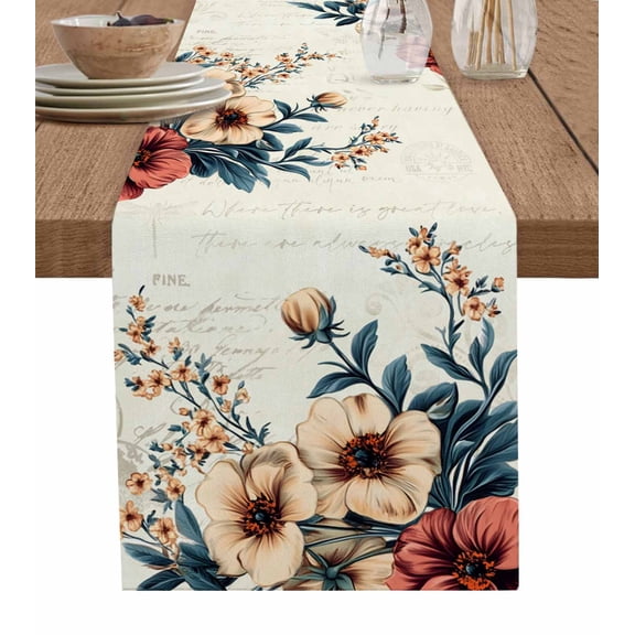 Ldtrchee Vintage Spring Floral Table Runner 72 Inches, Summer Pastoral Botanical Bed Runner Dresser Scarves Tabletop for Indoor Outdoor Parties/Ceremony/Banquet, 16" x 72"