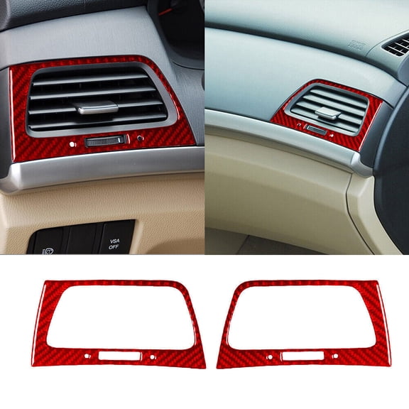 Soft Carbon Fiber Car Interior Decor Kits 2Pcs For 2008-12 Honda Accord Red Carbon Fiber Side AC Air Vent Cover Trim Sticker