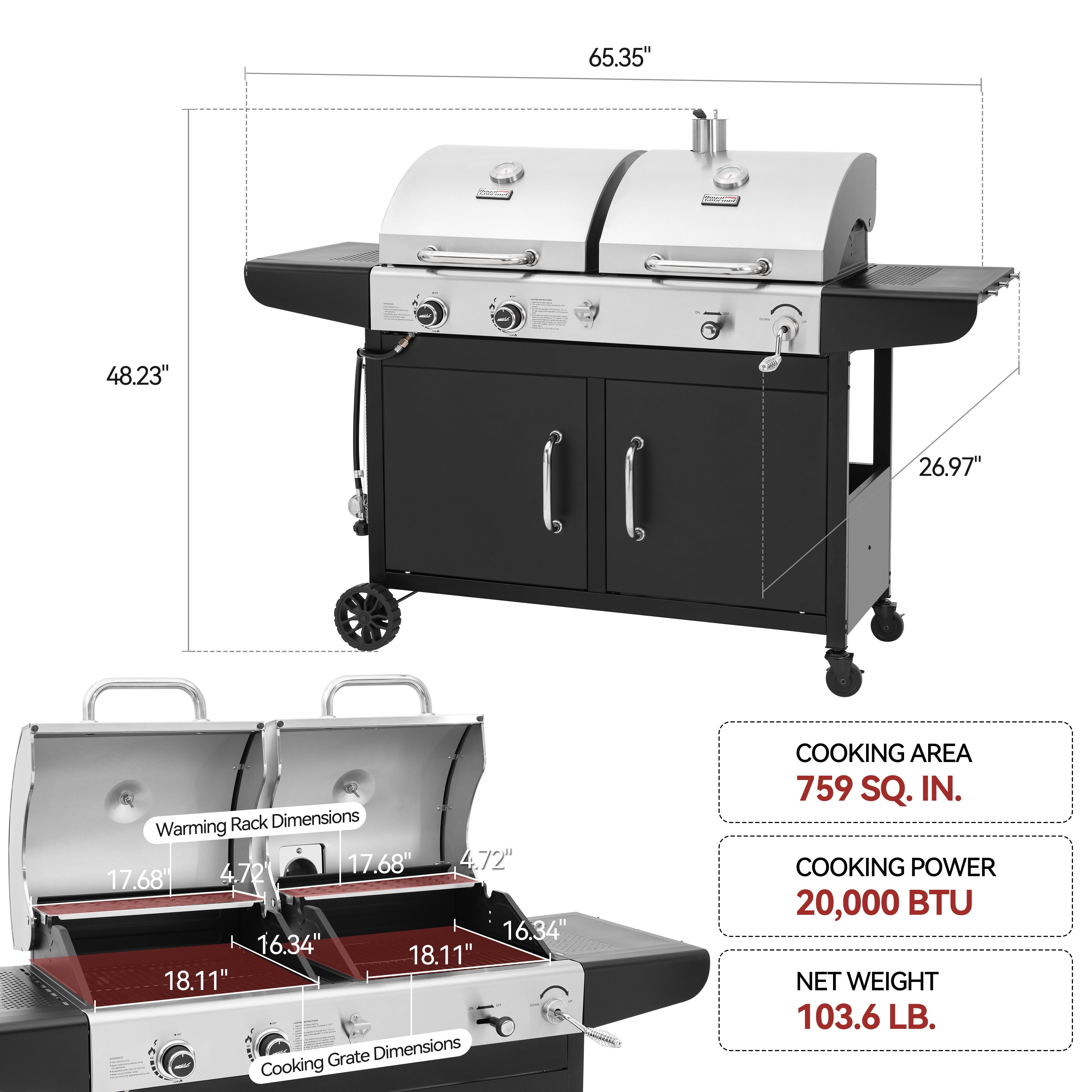 Royal Gourmet ZH3002N 3-Burner 25,500 BTU Gas/Charcoal Combo Grill