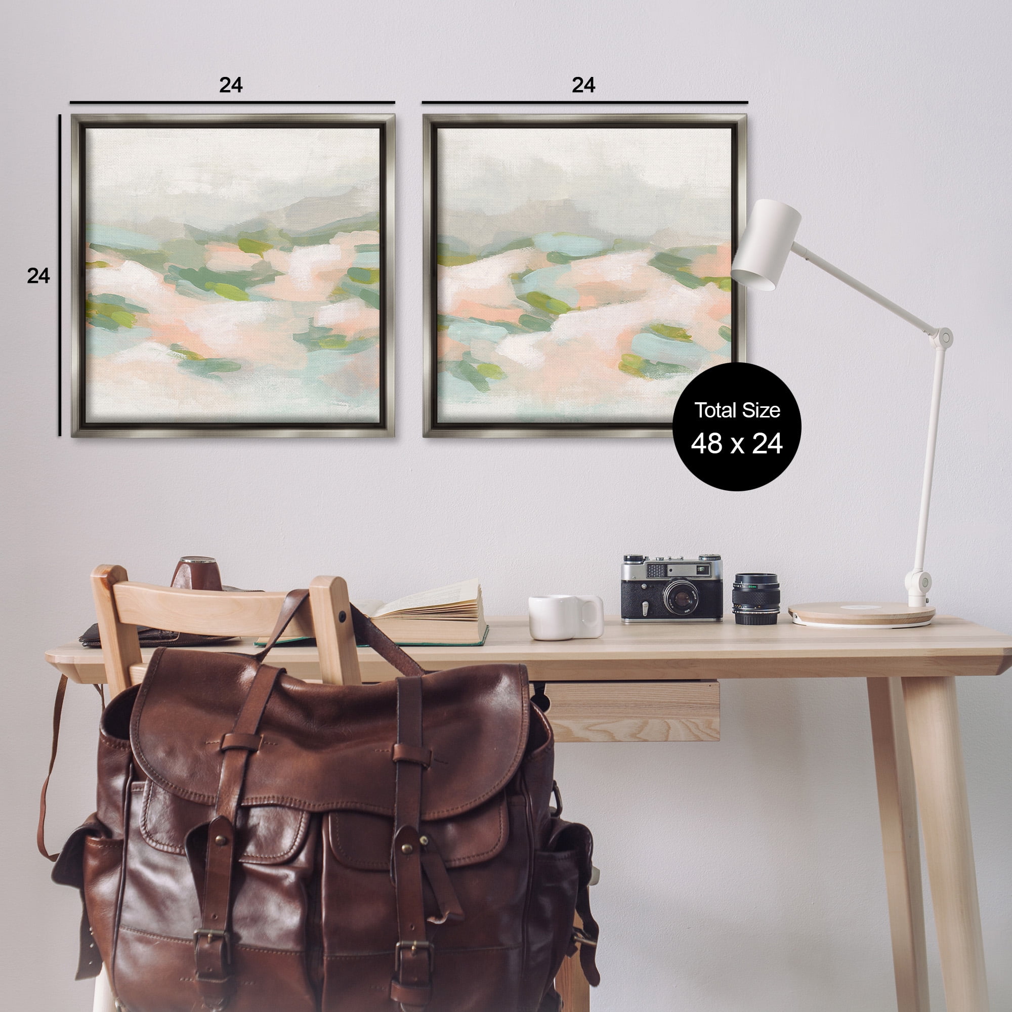 Stupell Industries Pastel Hills Abstraction Landscape Painting Gray Floater Framed Canvas Art Print Wall Art, 25 x 25, Set of 2