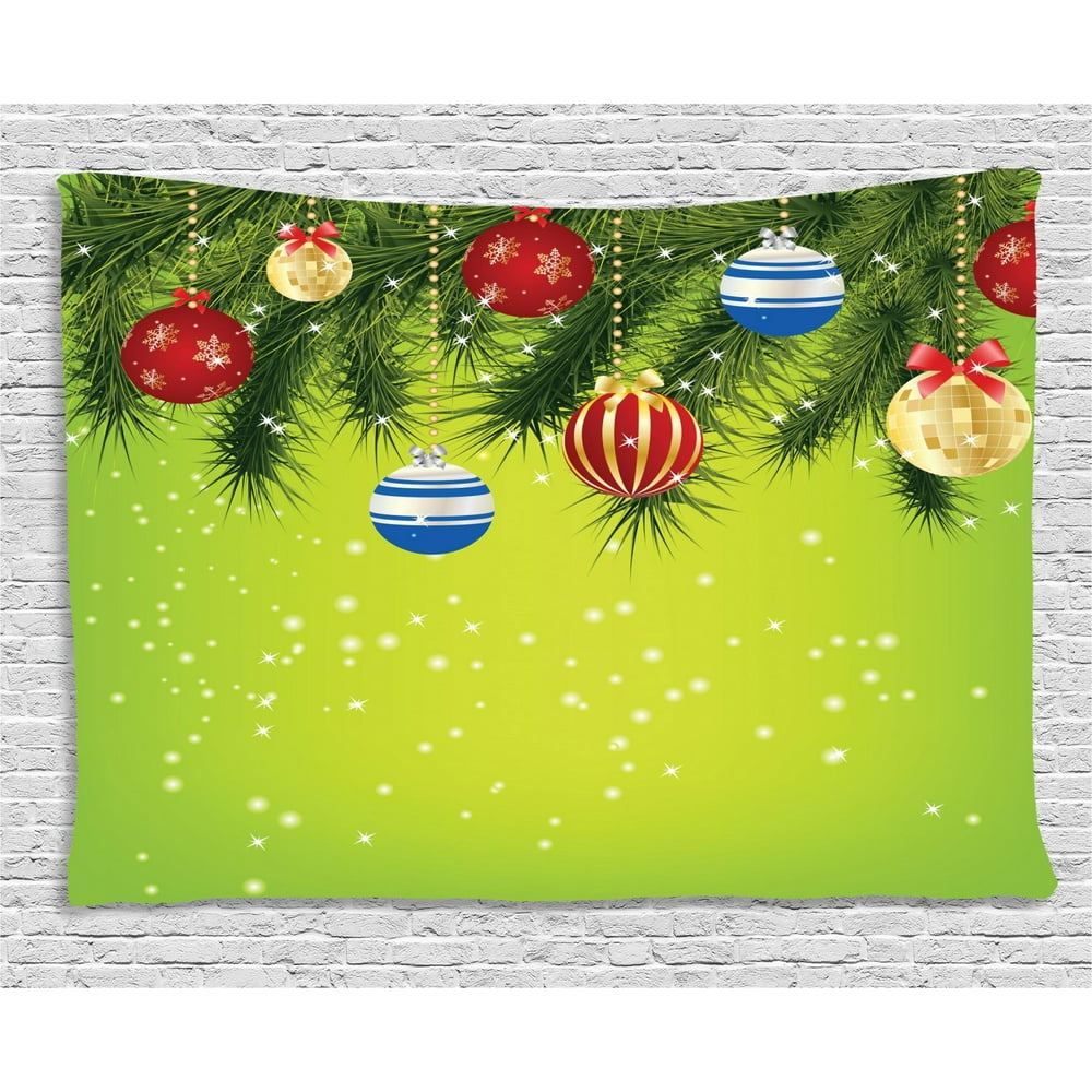 Christmas Tapestry, Hanging Ornaments Branches New Year Celebration