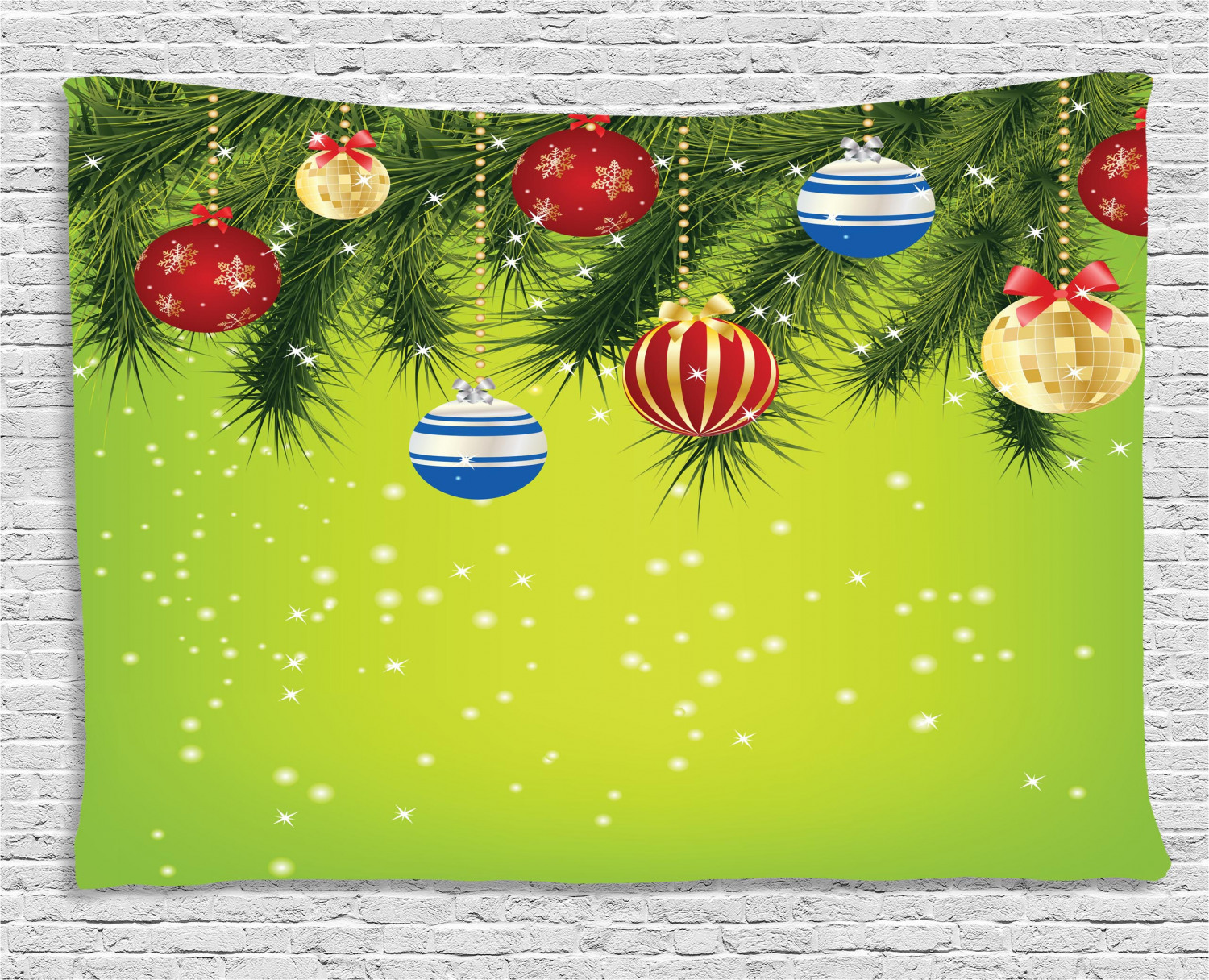 Christmas Tapestry, Hanging Ornaments Branches New Year Celebration Party Magical Xmas