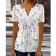 thumbnail image 2 of Mujeres floral Encaje blusa manga corta elegante plisado botón frente camiseta para el verano, 2 of 4