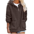 thumbnail image 2 of IROINNID Clearance Hoodie Jacket for Women Solid Color Long Sleeve Warm Hoodie Jacket Casual Shearling Basic Tops Fall Jacket with Pocket,Coffee, 2 of 4