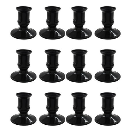 Rvaymup 12Pieces Decorative Black Plastic Taper Candle Holders for Weddings and Parties