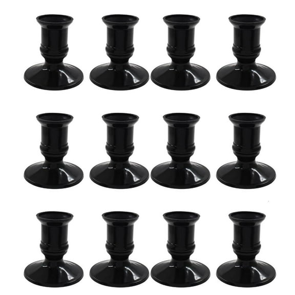 Rvaymup 12Pieces Decorative Black Plastic Taper Candle Holders for Weddings and Parties