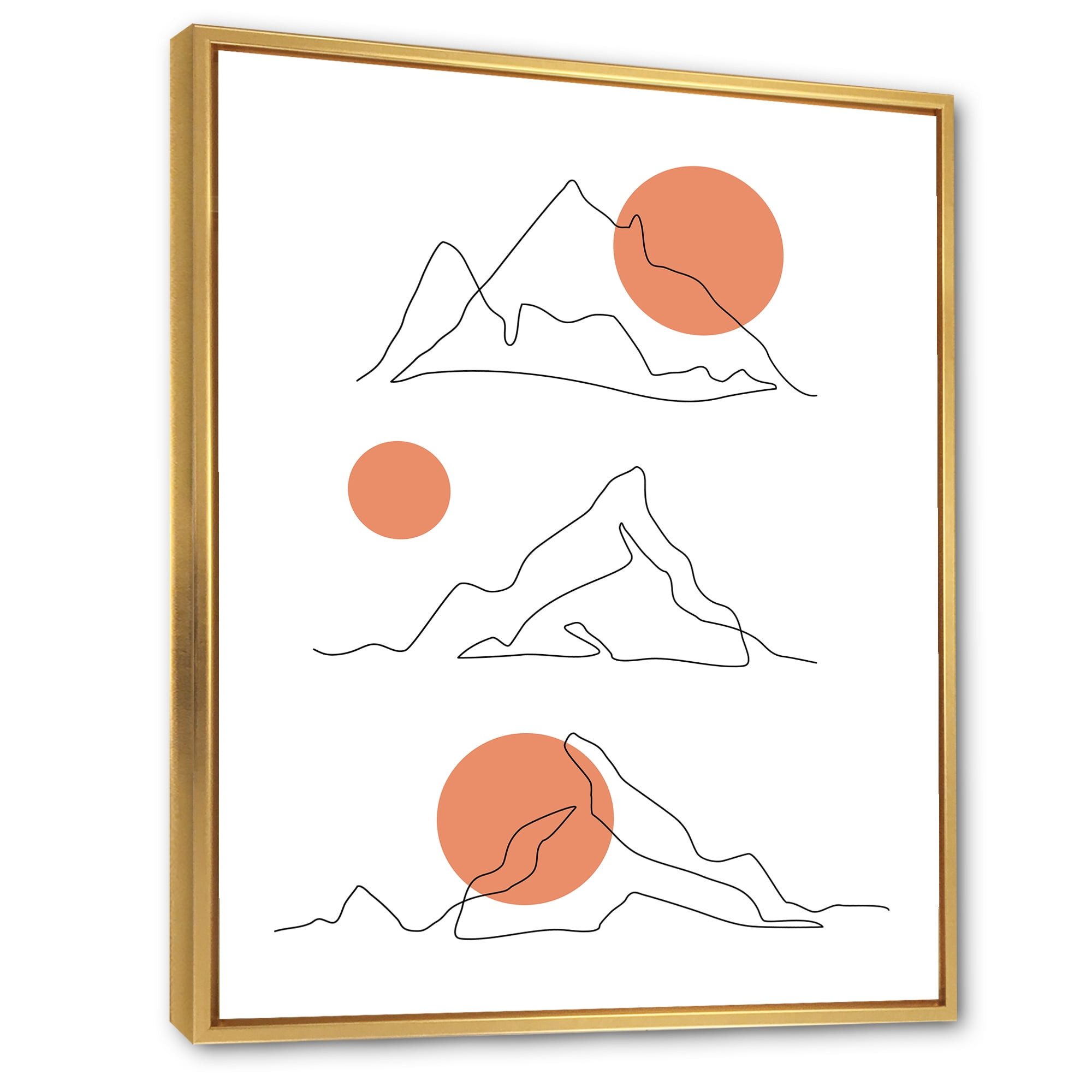 Designart 'Abstract Red Moons With Mountain Range' Modern Framed Canvas Wall Art Print