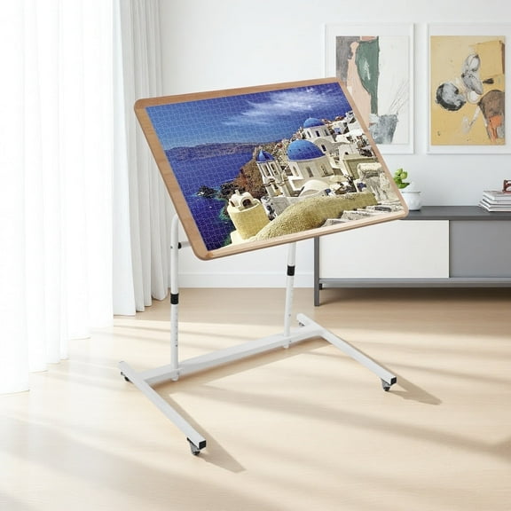Melocadol Professional Jigsaw Puzzle Table, Rolling, Adjustable Height & Tilt, Extra Large Surface for 1500 Pieces, White