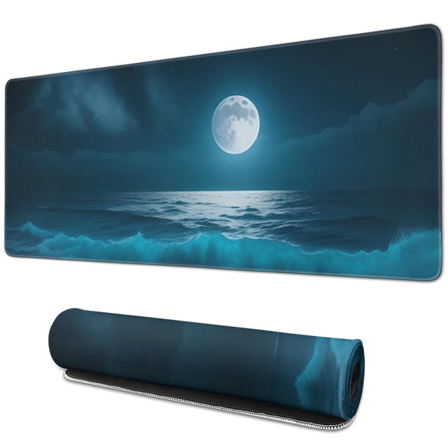 Enrich Gaming, Work with Moon Ocean Large Desk Mat: 31.5x11.8 Inch XXL Extended Gaming Mouse Pad, Non-Slip Base & Stitched Edges, Ideal for Computer, Office, Keyboard and Laptop Users.