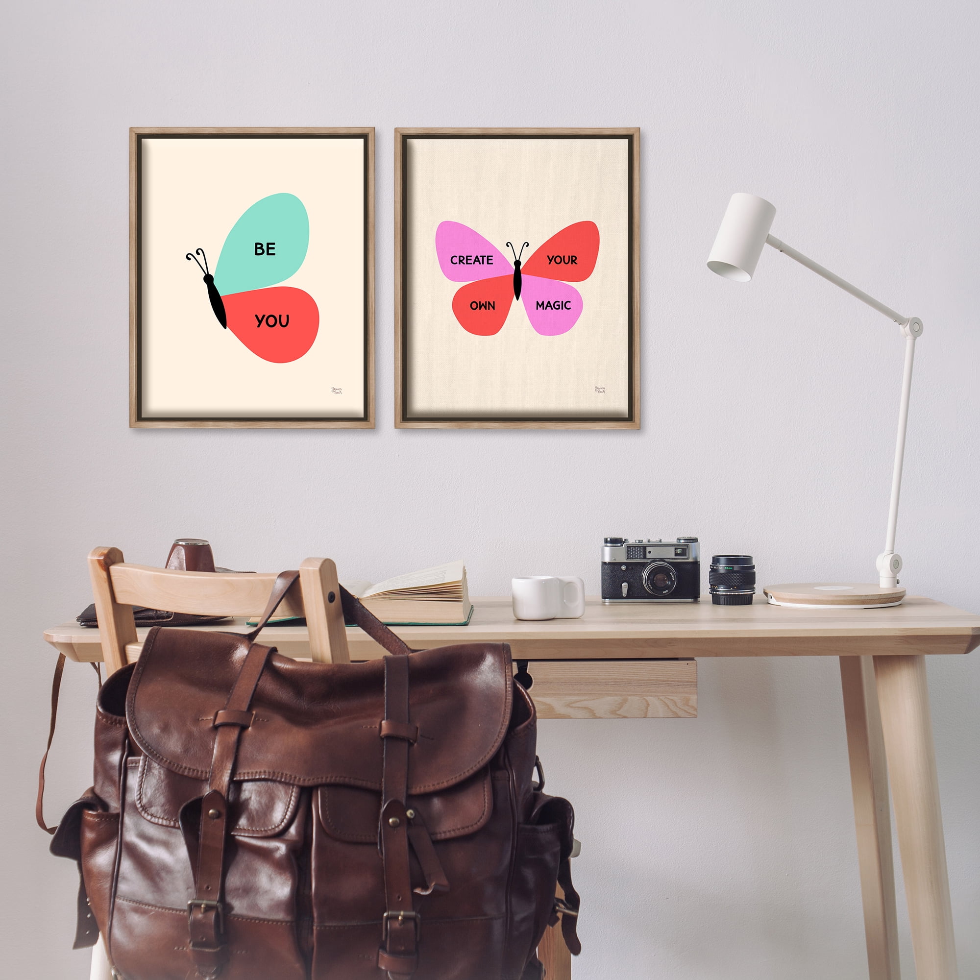 Stupell Industries Inspiring Butterfly Sentiments Animals Painting Brown Floater Framed Canvas Art Print Wall Art, 17 x 21, Set of 2