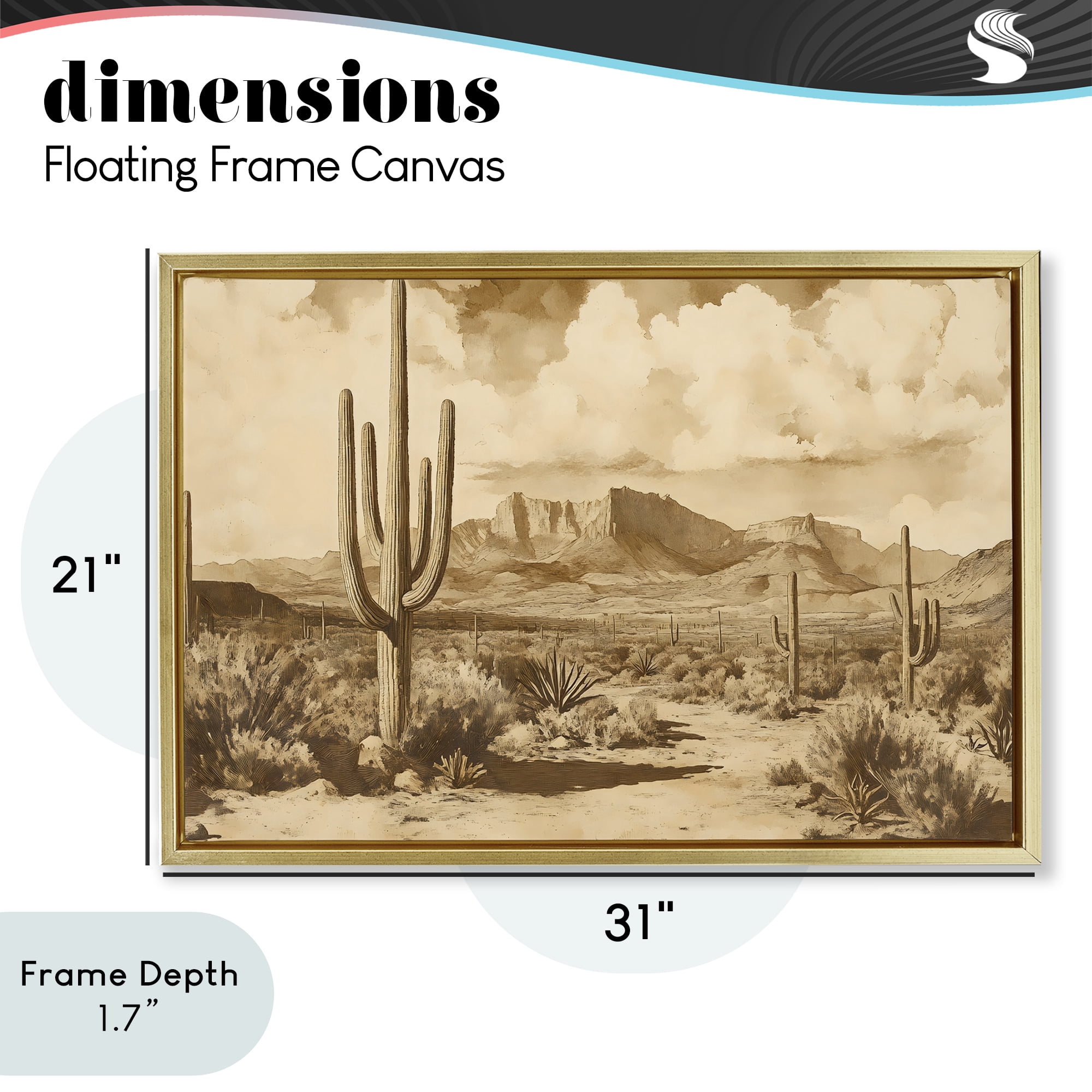 Stupell Industries Vintage Desert Peaks with Saguaro Gold Framed Floater Canvas Wall Art, design by Franklyn Gregory