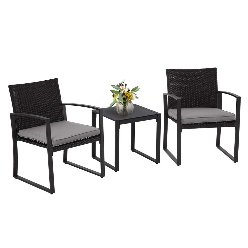 SUNCROWN Outdoor Furniture 3 Piece Patio Bistro Set Black Wicker Chairs