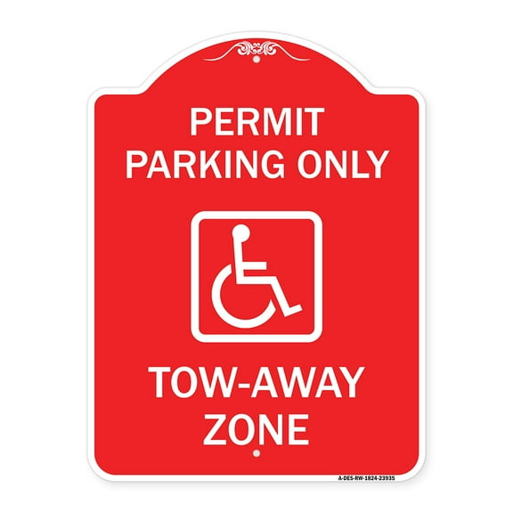 SignMission Designer Series Sign - Georgia ADA Handicapped Parking Sign Accessible Permit Parking Only Tow-Away Zone with Symbol | Red & White 18" X 24" Heavy-Gauge Aluminum