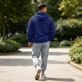 thumbnail image 4 of Zimjoy Hoodie Sweatpants Set Men, 1/4 Zip Hooded Sweatshirt with Arm Zipper Pocket & Black Drawstring Tapered Pants, Casual Tactical Athletic Sweatsuit for Outdoor Gym Daily Wear Navy L, 4 of 5