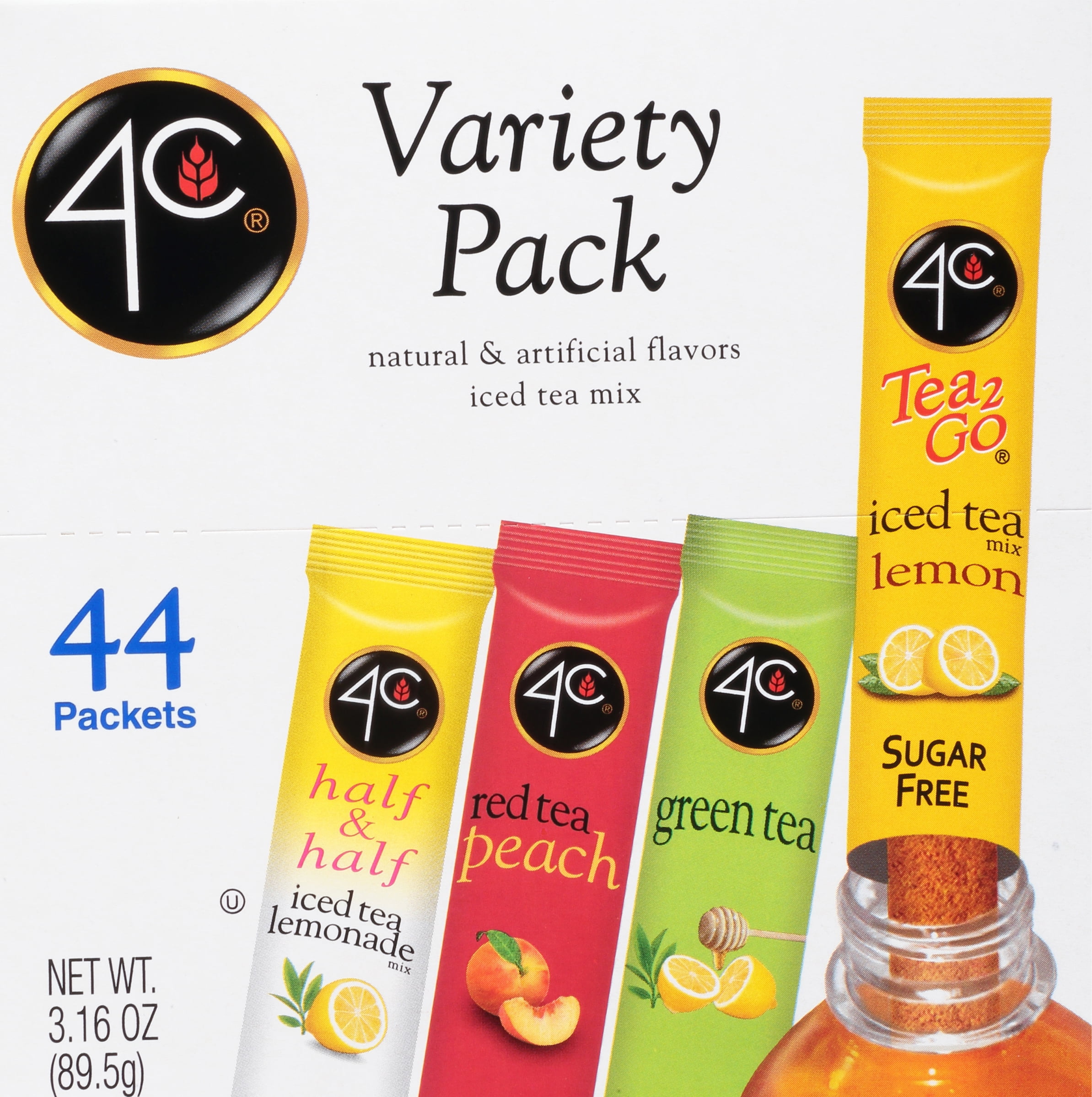 c tea cティー4個 4C, Iced Tea Mix Variety Pack, 3.16 Oz, 44/pack, Sugar-Free with