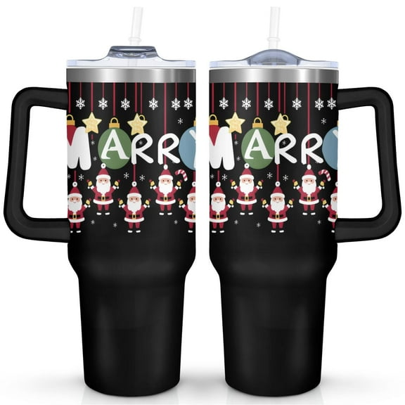 Christmas 40 Oz Tumbler with Handle Lid and Straw Stainless Steel Double Walled Vacuum Insulated Cup Merry Christmas Gifts Tumbler for Women Men Friends Outdoor Indoor