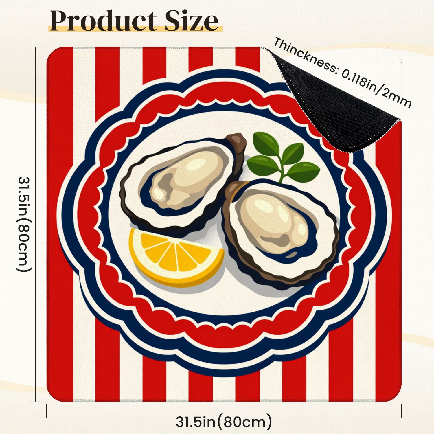 Mahjong Mat 31.5" x 31.5" Fresh Oysters Lemon Slice Red White Blue Striped Non-Slip Noise Reduction Mahjong Tiles Table Cover for Dominoes Poker Card Board and Tile Games