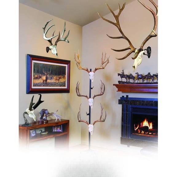Table Hooker Powder Coated Steel Trophy Mount | Graphite Black/Robust Brown | No-Drill Kit for Deer Antlers & Other Skulls Table Display