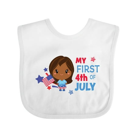 

Inktastic My First 4th of July with Brown Haired Girl Stars and Flag Gift Baby Girl Bib