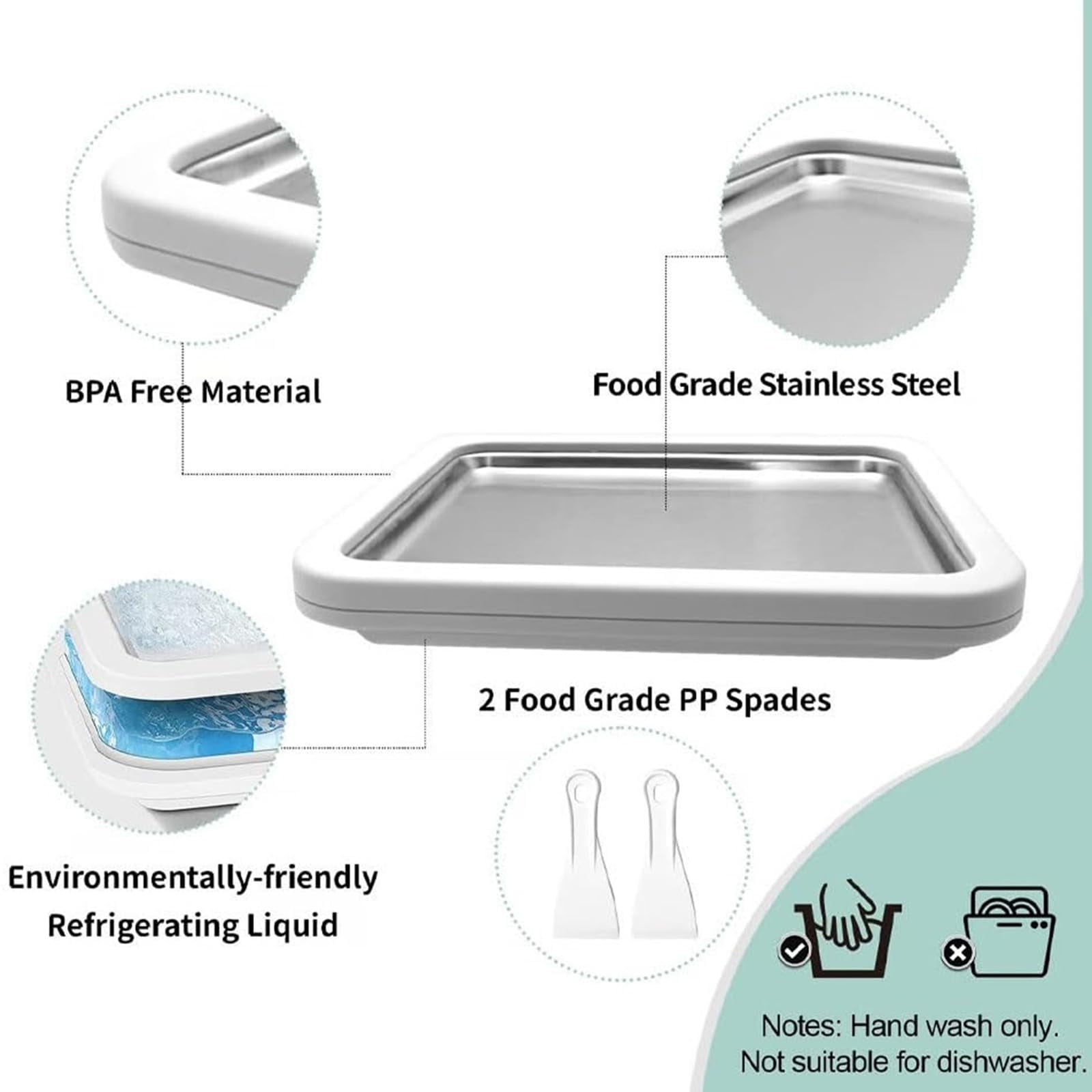 At Home Rolled Ice Cream Maker Kit, At Home Rolled Ice Cream Kit, Instant Ice Cream Roller Maker Tray with 2 Spatulas, Portable Rolled Ice Cream Maker