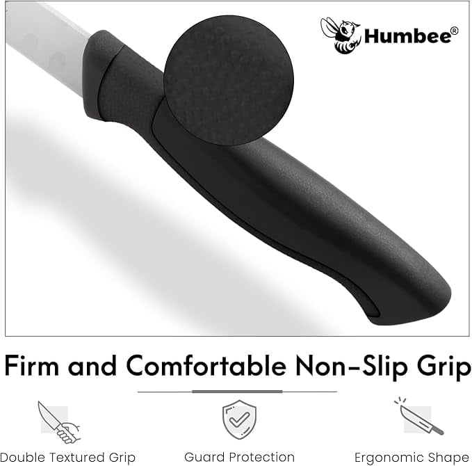 Humbee Chef Carving Knife 8-Inch with Granton Edge for Turkey Ham Meat Slicing and cutting NSF Certified DT-21 Series, Black