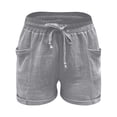 thumbnail image 3 of CPNG Girls Cotton Linen Casual Shorts Elastic High Waist Shorts Solid Color Summer Comfy Loose Drawstring Shorts with Pockets(Grey,7-8 Years), 3 of 9