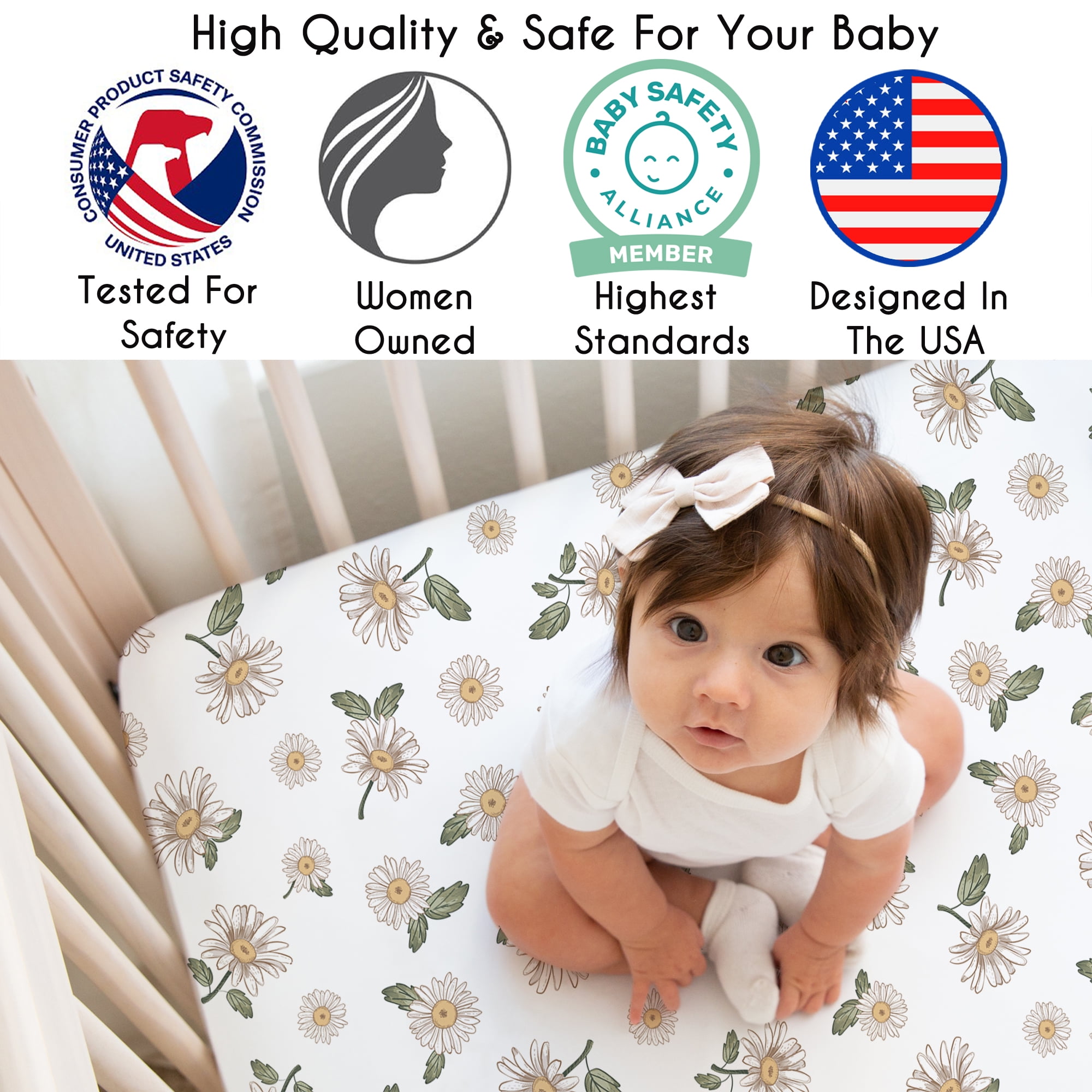 Sweet Jojo Designs Vintage Floral Daisy Print Girl Fitted Crib Sheet
