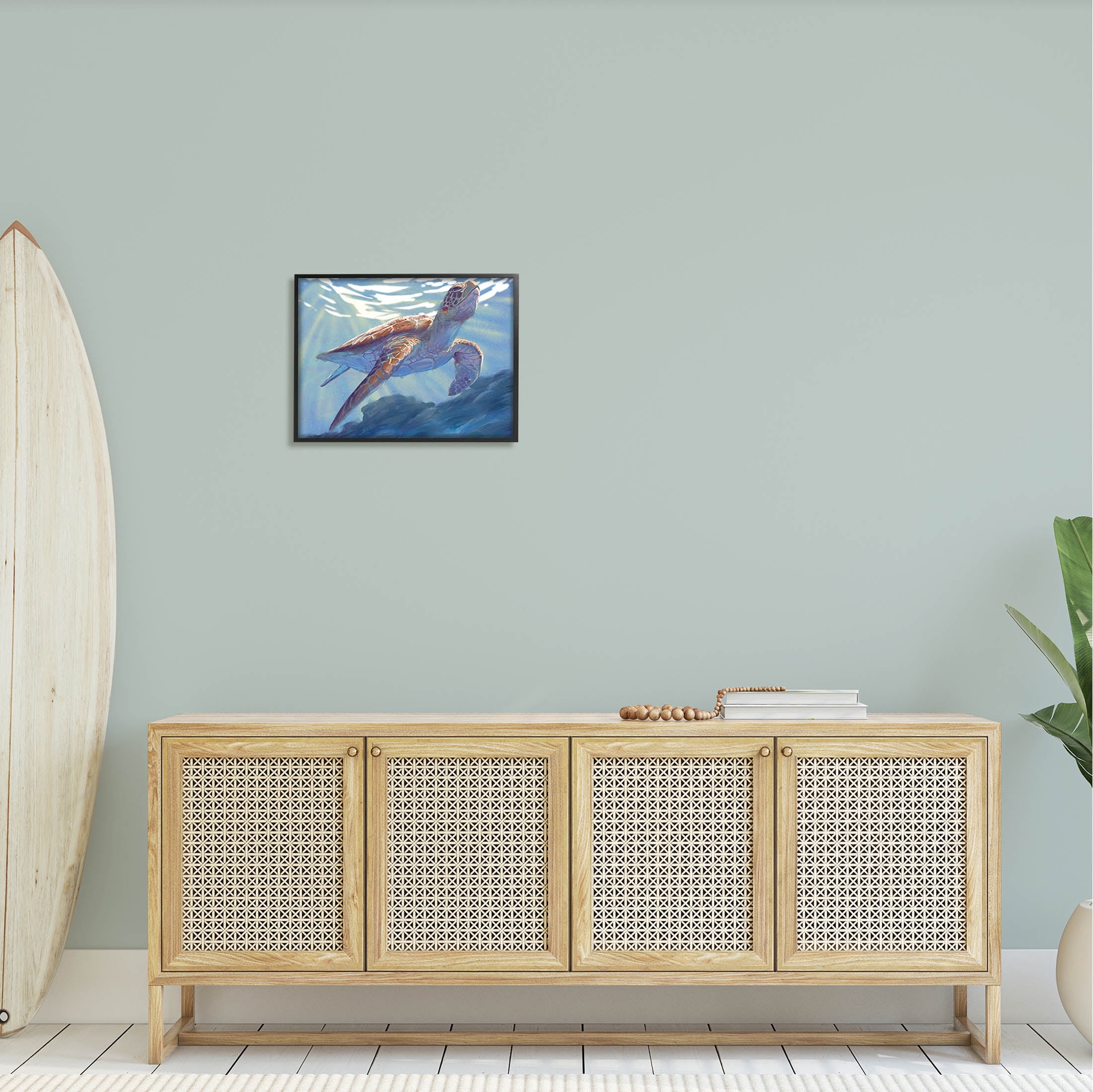 Stupell Industries Deep Ocean Sea Turtle Painting Black Framed Art Print Wall Art, Design by Ziwei Li