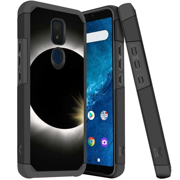 ANJ  Slim Dual Layer Hybrid Shockproof Case   Tempered Glass Cover for Cricket Icon 3, Splendor, AT&T Motivate 2 - Eclipse