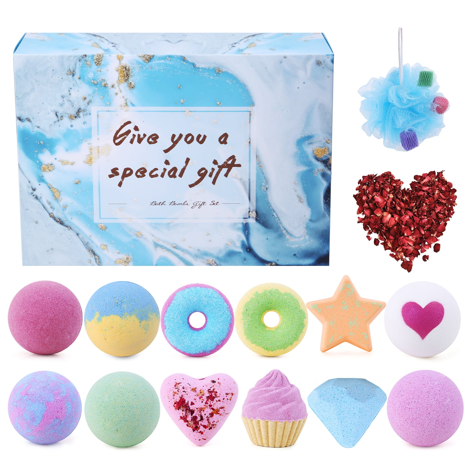 Bath Bombs Gift Set 12 USA made Fizzies, Shea & Coco Butter Dry Skin