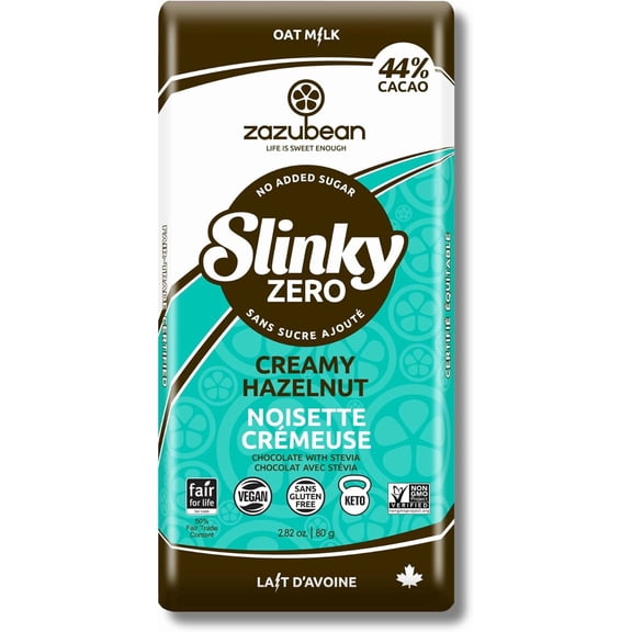 Zazubean Organic Chocolates Slinky Creamy Hazelnut Zero Added Sugar Oat Milk Chocolate Bars (12 x 80g)