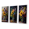 thumbnail image 3 of Designart "Sunflower Bouquet with Blossoming Wildflowers II" Sunflower Framed Wall Art Set Of 3 - Yellow Traditional Frame Gallery Set For Office Decor, 3 of 6