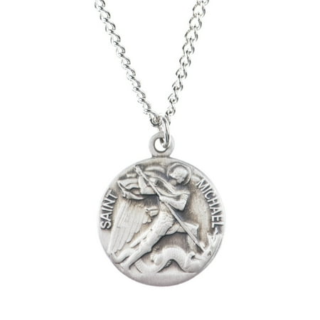 Saint Michael Archangel - Pewter Saint St Michael the Archangel Dime Size Medal Pendant, 3/4 Inch