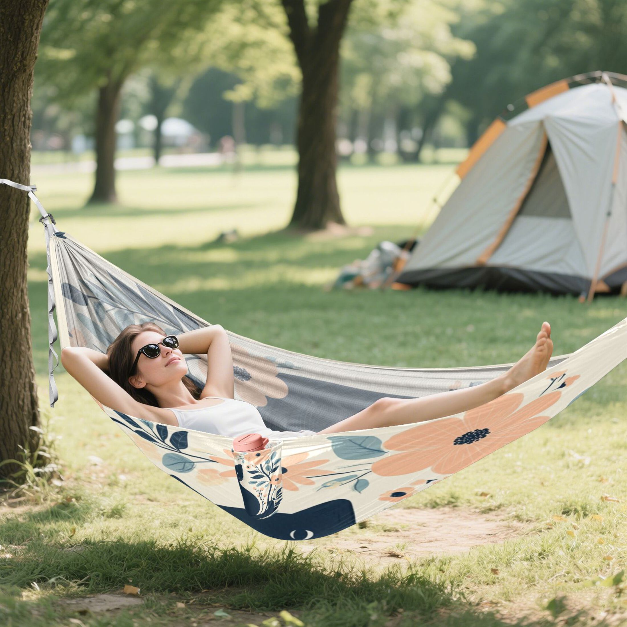 Hammock Camping Hammock Nylon Portable Hammock Travel Camping Hammock Black Cat and Flowers