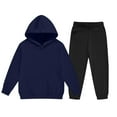 thumbnail image 3 of Auroural Toddler Girl Clothes 5T Sets Children's Solid Color Long-sleeved Casual Sports Hoodie Long-sleeved Hooded Top + Two-piece Set With Elastic Waist Dark Blue 5 Years, 3 of 5