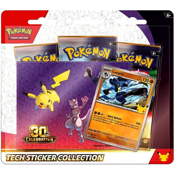 Pokemon 30th Anniversary Celebration Lucario Tech Sticker Collection (3 Booster Packs, 1 Promo Card & Stickers)