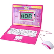 Tech Kidz - STEM Toy Computer Educational Learning Laptop, 80 Challenging Learning Activities to learn Mathematics, Words, Logic, Typing, LCD Screen with Backlight, Mouse Included (Pink), Ages 4+