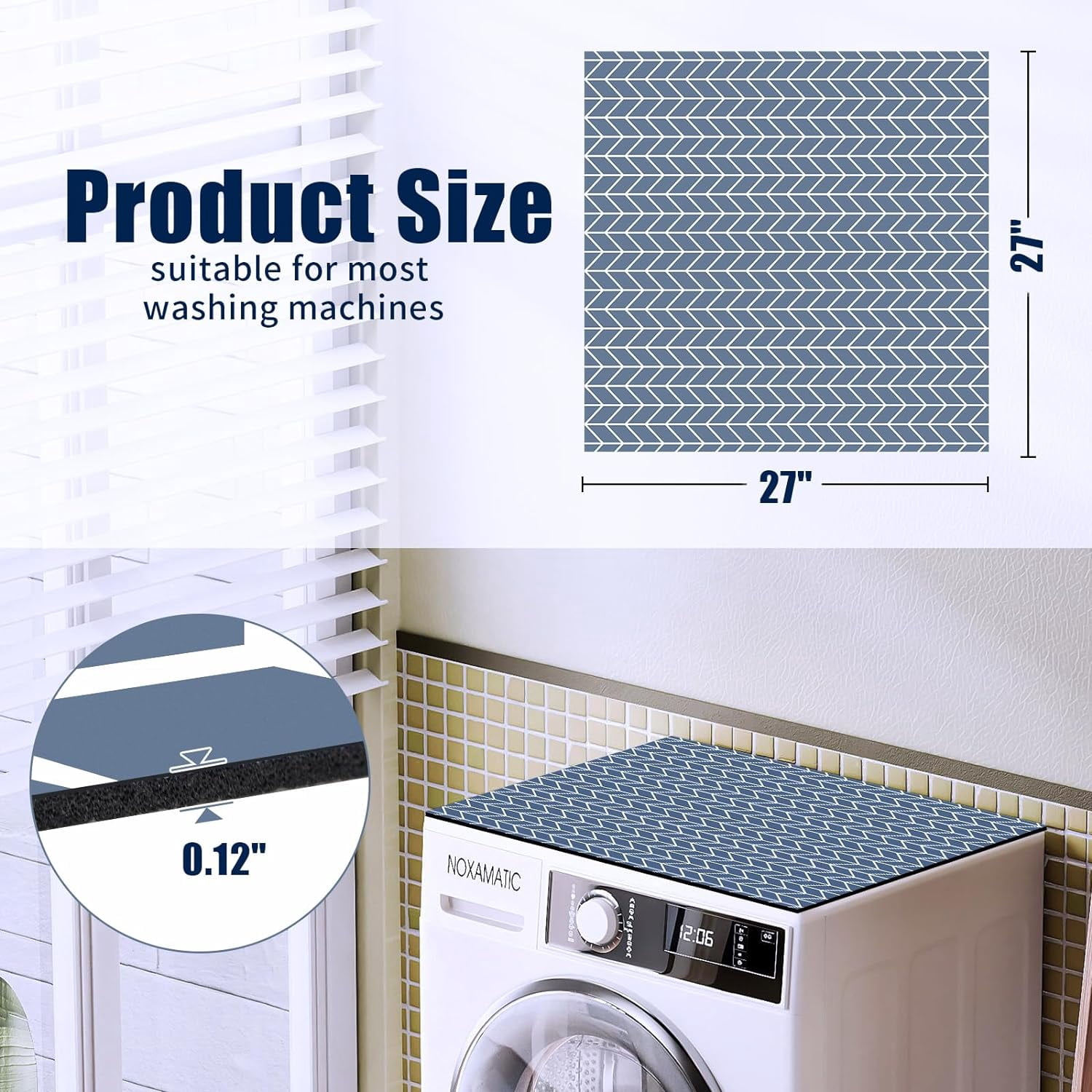 2PCS 27'' x 27'' Waterproof Washer and Dryer Top Protector Mat, Non-Slip Dust-Proof Washing Machine Covers for top of Washer and Dryer for Laundry & Kitchen
